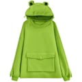 Miniatyrbilde 1 av 3: Søt frosk hettegenser for kvinner/jenter med glidelås munnhettegenser med stor frontlomme Light Green XX-Large