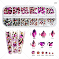 Miniatyrbillede 1 af 5: 3d Glitter Nail Art Ab/farverig Hotfix Rhinestones Flatback Crystal Diamond Gems Multi Size12 Gird Style 1