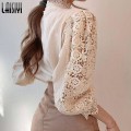 Pikkukuva 3 / 5: Naisten Paidat Vintage Solid White Pitsipusero Naisten Korean Button Löysä Paita Topit Ontot Kevät Casual Naisten Puserot Apricot XL