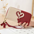 Miniatyrbillede 1 af 4: Kvinders hjerte multifunktion pung pengetaske Lady Long Pu læder lynlås clutch taske pung kortholder kvinde pung Red