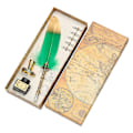 Miniatyrbillede 1 af 5: Kalligrafi fjer Dip med 5 Nib Fjærpen Pen Skriveblæk Sæt Gaveæske Bryllup Fyldepen Green