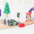Miniatyrbillede 5 af 5: Hhcx-bøg trætogbanedele Vejspærring Tankstation Træskinner Tilbehør Passer til træjernbaneskinner Red legetøj til børn Ny Red RailWay Bridge