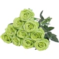 Miniatyrbillede 1 af 5: Kunstige silke rosenblomster Enkelt stilk realistisk falsk rose til bryllup buket blomst, 10 stk (blå) grøn green