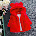 Miniatyrbillede 2 af 3: Hhcx-kid pige Fluffy imiteret pels hættefrakke fleecejakke Vinter varmt outwear Red 4-5 Years