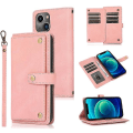 Pikkukuva 1 / 5: Iphone 13 Pu + Tpu:lle vaakasuora kääntyvä case , jossa pidike, korttipaikka ja lompakko ja kaulanauha (vaaleanpunainen)