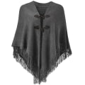 Miniatyrbillede 2 af 5: Kappe kvast Horn Spænde Ensfarvet Uregelmæssig Dobbelt Layer Tassel Cape Sjal White 120cm