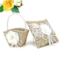 Miniatyrbilde 1 av 3: 2 stk/sett Bryllup Jute Hessian Flower Ring Pute + Blomsterkurv Bryllupsdekorasjon