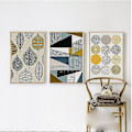 Miniatyrbild 1 av 3: Wekity Leaves And Geometri Väggkonst Canvas Print affisch, enkel abstrakt konstteckningsdekor (set med 3 oinramade, 5'x7')