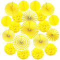 Miniatyrbillede 1 af 5: Hængende papirventilatorsæt, silkepapir Pom Poms blomsterventilator og honeycomb bolde