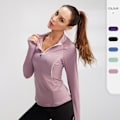 Miniatyrbild 3 av 5: Yogatopp enfärgad hög elasticitet Fitness Atletisk långärmad sporttopp för gym