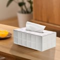 Miniatyrbillede 4 af 5: Pu læder husholdningskontor rektangulært silkepapir holder æske Cover Case White