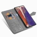 Pikkukuva 4 / 5: Samsung Galaxy Note 20 Case Nahkainen Lompakon Cover Kohokuvioitu Mandala Magneettinen Flip Protection Iskunkestävä - harmaa