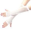 Miniatyrbild 1 av 5: 1 par högelastiska näthandskar Cover Nylon armbågslängd Halvfinger Näthandskar Mesh White
