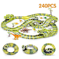 Pikkukuva 1 / 5: Hhcx Dinosaur Race Track Set Rail Car Less Assembly Bend Flex Racing Track Led Elektroninen Flash Light Autolelut lapsille 240pcs set