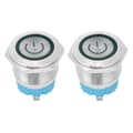 2 STK 4-pinners trykknappbryter 3-6VDC 22mm Flat Hode Rund Knappbryter med Strømlys Skilt Grønn