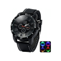 Miniatyrbillede 2 af 5: Sort vandtæt Quartz Led Light Watch Med Silicon Band