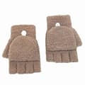Dame halvfingerhandsker, bløde varme vinterhandsker med fluffy, strækbare flip-handsker Dark oak One Size