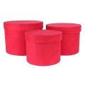 Miniatyrbilde 2 av 2: 3 Red Suede Stoff Hat Box Style Nesting & stabling gaveeskesett