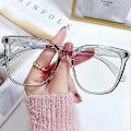 Miniatyrbillede 3 af 3: Blåt lysblokerende briller Søde Anti Eye Strain Fashion Frame Briller til læsning Play Computer Transparent White