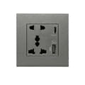 Miniatyrbillede 2 af 2: Strøm 2100ma USB-stik Krystalglaspanel 13a Stikkontakt med Type C-interface - WK Gray 1PC
