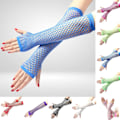 Miniatyrbild 2 av 5: 1 par högelastiska näthandskar Cover Nylon armbågslängd Halvfinger Näthandskar Mesh White
