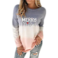 Miniatyrbilde 1 av 2: Hhcx-christmas Dame Langermet Basic T-skjorte Xmas Bluse Jumper Topp Blue Pink 3XL