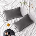 Pikkukuva 1 / 5: Kpl 2 Velvet Throw tyynynpäällistä Pompom koristeellinen