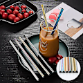 Pikkukuva 3 / 5: 6 ruostumattomasta teräksestä valmistettua smoothiepilliä, 8,46" x 8 mm, puhdistusharjalla, hopea magic väri Magic Color