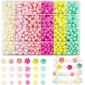 Miniatyrbillede 1 af 4: 720 stk slikfarve akryl hjerteformede perler stjerneperler, farverige forskellige plastik pastelperler hjerteformede runde søde løse perler Bulk til armbånd Rose beads