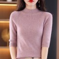 Miniatyrbild 3 av 4: Ny 2023 Cashmere Tröja Dam Kortärmad Pullover Dam Tröja Kortärmad Slim Version Stickade Toppar Bekväm Silkeslen white M