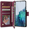 Miniatyrbild 2 av 5: Samsung Galaxy S21 5g Case Premium Läder Folio Flip Case Kortplatser Hållare [kickstand] Blixtlåsficka Stötsäkert case med [handledsrem] För S