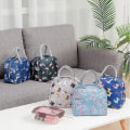 Miniatyrbild 3 av 5: Lunchväska Tygväska Kylväska Vattentät thermal läckagesäker Organizer för utomhus picknickarbete Navy Blue Flamingo