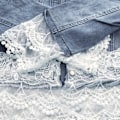 Miniatyrbild 5 av 5: A4 Mode Kvinnor Casual Spets Halvärmad jeansjacka Lång Jean Coat Bead Ytterkläder Överrock S
