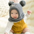 Pikkukuva 2 / 5: Baby slouchy-hattu Lämmin Söpö Karhu Talvihattu Huivi Hattu Neulottu Hattu Bobble Fleece Vuoratulla Pipo Hattu Grey