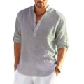 Pikkukuva 4 / 4: Miesten pitkähihainen pellavapaita, puuvillaa ja pellavaa casual paita, S-5xl toppi, upouusi ilmainen toimitus Grey 4XL