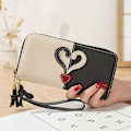 Miniatyrbillede 1 af 4: Kvinders hjerte multifunktion pung pengetaske Lady Long Pu læder lynlås clutch taske pung kortholder kvinde pung Black