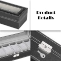 Miniatyrbillede 4 af 4: Slot Læder Ur Box Display Case Organizer Glas smykker Opbevaring Sort