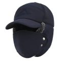 Miniatyrbilde 1 av 3: Unisex Vinter Warm Trapper Hat 3 i 1 Fuskepels Bomber Hat Øreklaff med avtakbar maske Vindtett Trooper Hat Navy