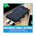 Pikkukuva 3 / 5: Solar PowerBank 10000mAh Dual USB Akkulaturi Taskulamppu Kompassi - Oranssi