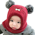 Pikkukuva 1 / 5: Baby slouchy-hattu Lämmin Söpö Karhu Talvihattu Huivi Hattu Neulottu Hattu Bobble Fleece Vuoratulla Pipo Hattu Wine red