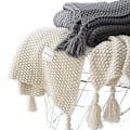 Miniatyrbillede 2 af 5: Nordic Tassel Strikket Kugletæppe Uldtæppe Kontor Aircondition Frokostpause Tæppe Sjal Tæppe Sofa Fritid Tæppe Tæppe green 110*240cm