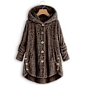 Miniatyrbild 1 av 2: Damjacka Modeknapp Fluffig Ull Huvjacka Lös Vintervärme Plus Size Brown 5XL