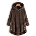 Miniatyrbilde 1 av 2: Damejakke Moteknapp Fluffy Ull Hettejakke Løs Vintervarme Plus Size Brown XL
