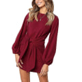 Miniatyrbild 1 av 2: Kvinnor Elegant lång Lantern Sleeve Kort Klänning Crewneck Tie Midja Stickad Cocktail Dress Black Large