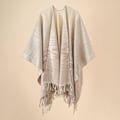 Pikkukuva 1 / 5: Gradientti ruudullinen huivi, jossa viitta syys- ja talvipeitolla lämmin hapsuinen huivi beige 160*128cm