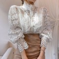 Pikkukuva 1 / 5: Naisten Paidat Vintage Solid White Pitsipusero Naisten Korean Button Löysä Paita Topit Ontot Kevät Casual Naisten Puserot White XXL