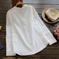 Miniatyrbild 5 av 5: Damskjorta Printed ficka bomull Linne blus V-hals Casual långärmad skjorta Button Down Top Kläder Gray L