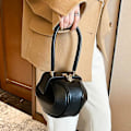 Miniatyrbild 4 av 5: A Main Lyx Designer Handväska Kvinnor Liten Rund Design Läder Handväska För Kvinnor 2023 Mode Bowling Väska Handväska Clutches Svart Handväska Black Handbag
