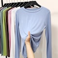 Miniatyrbild 2 av 4: Basic T-shirt O-halsad Långärmad Kvinnor Höst Bottoming Tee Tops All Match Tee Shirt Plus Size Undershirt L grå1 L gray1