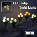 Miniatyrbilde 2 av 5: Led Tulip Lampe Nattlys For Interiørdekorasjon Bordlampe Kunstig Blomsterpotte Atmosfære Lampe Nattlampe Gave Landskap 3 Heads Yellow USB Charging